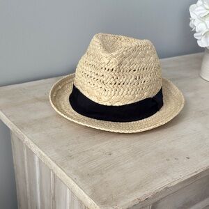 NWT J by J. Crew Natural Straw Fedora with Black Band